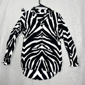 New York & Company Womens Blouse Long Sleeve Zebra Black White Size XS